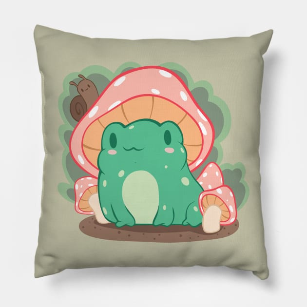 Cottagecore Aesthetic Frog Mushroom Hat Snail Kawaii Pillow by SWIFTYSPADE