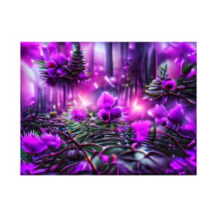 Purple Color Flowers in Forest Art T-Shirt