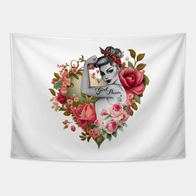 Girl Power by Anne Cha Modern Rosie the Riveter Tapestry by annechaart