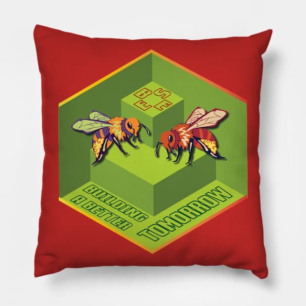 Bees, Building A Better Tomorrow Pillow by Persius Vagg