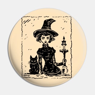 Vintage Witch and Cat Pin