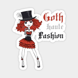 Goth girl in black dress and silk hat Magnet