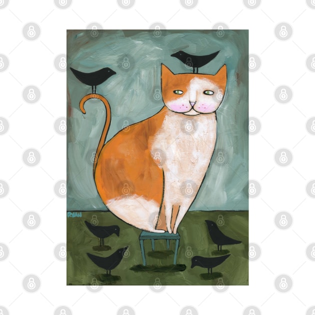Ginger Cat With Crow Friends by KilkennyCat Art