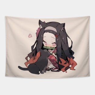 Chibi Nezuko with Cat Tapestry