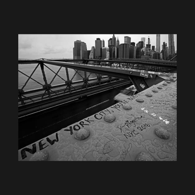 New York City You're Beautiful Brooklyn Bridge NY Black and White by WayneOxfordPh