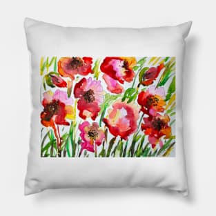 Poppies Watercolor Painting Pillow