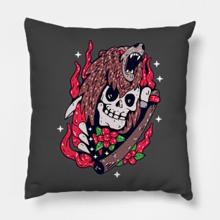 Colorful skull and bear Pillow