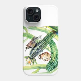 Arizona State BIrd and Flowers, Cactus Wren and Seguaro Phone Case