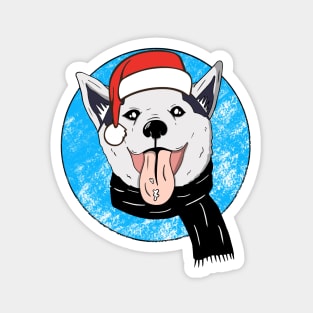 Siberian Husky With Santa Hat Christmas Magnet