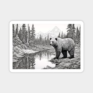 Grizzly Bear Animal Predator Wild Nature Ink Sketch Style Magnet