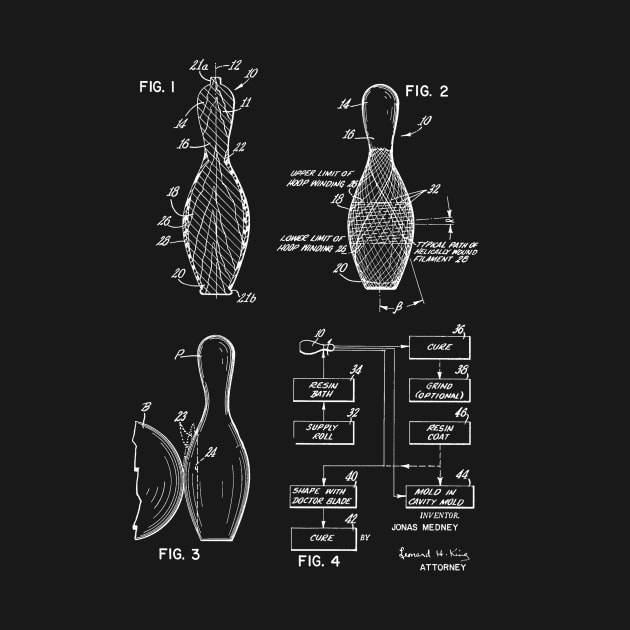 Bowling Pin Vintage Patent Hand Drawing by TheYoungDesigns