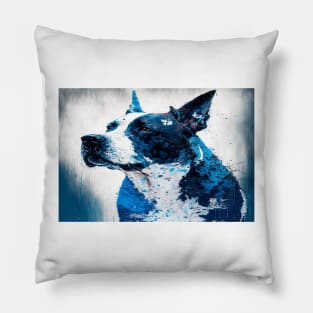 Abstract Splash Painting Of A Dog In Blue And White Colours Pillow