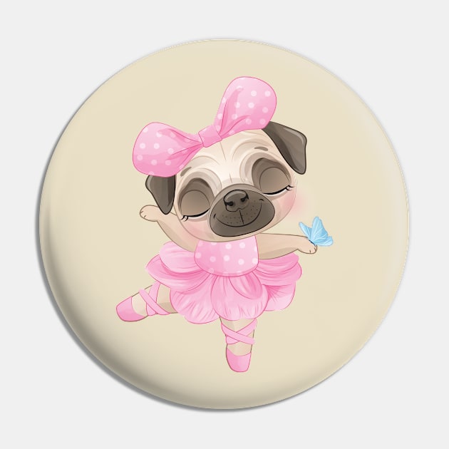 Cute little pug with ballerina Pin by peace and love