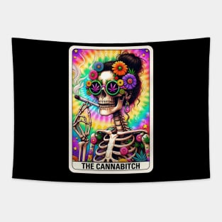 Cannabitch, Funny weed skeleton tarot card Tapestry
