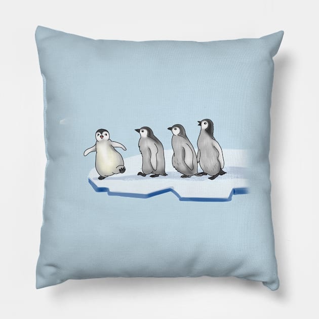 funny little penguins on an ice floe Pillow by sonaart