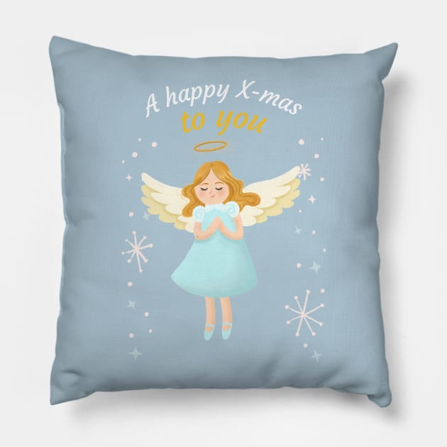 Cute Angel Merry Christmas Pillow by sydorko