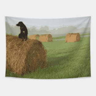 Dog on Hay Bale Tapestry