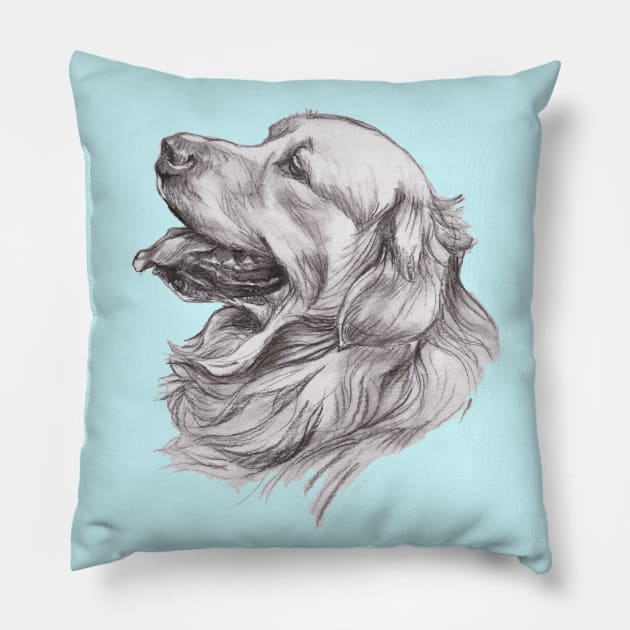 Golden Retriever Dog Portrait Drawing Pillow by lalanny