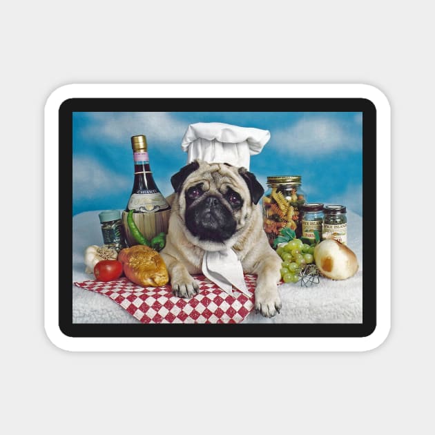 Pug Chef Apron Magnet by candiscamera