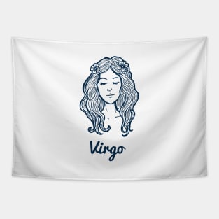 Virgo Zodiac Horoscope with Beautiful Women Girl Face with Flower Sign and Name Tapestry