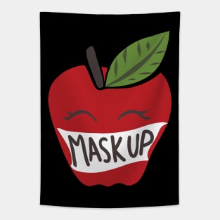 Mask up Teacher back to school apple Tapestry