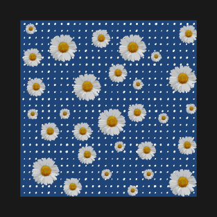 Retro 1960s Style Sixties Vintage Daisies Pattern Design Blue T-Shirt