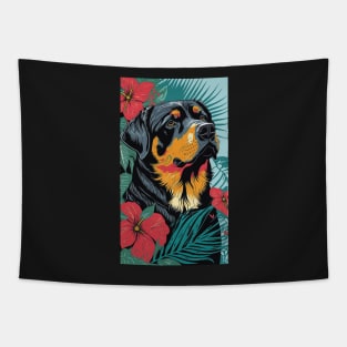 Rottweiler Dog Vibrant Tropical Flower Tall Retro Vintage Digital Pop Art Portrait Tapestry