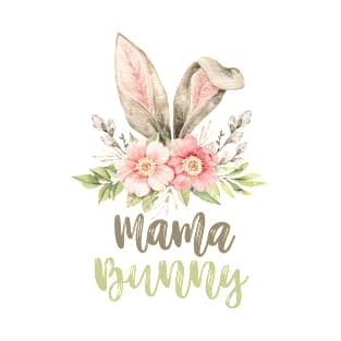 Mama Bunny Watercolor Ears with Flowers T-Shirt
