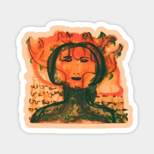 cave art inspired design, woman and tree of life Magnet