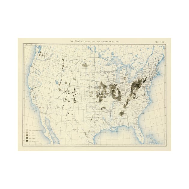 Old US Coal Mining Map (1898) Vintage United States Carbon Fuel Atlas by Bravuramedia