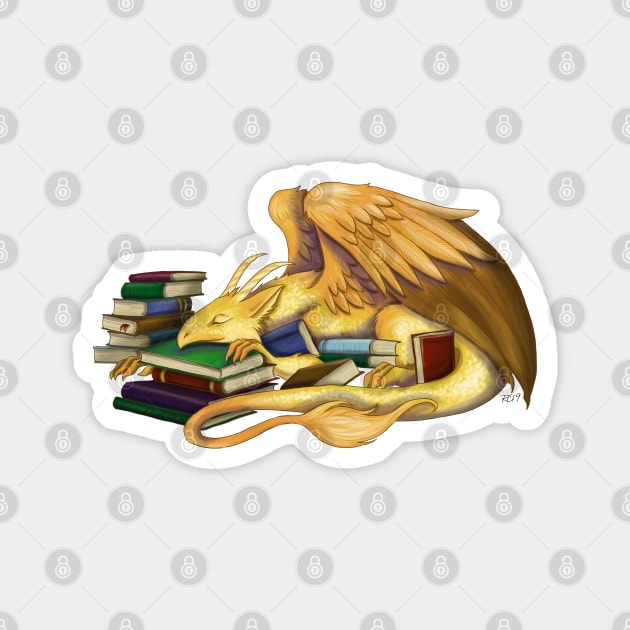 Sleepy Book Dragon Magnet by ruthimagination