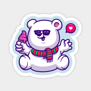 Cute Polar Bear Holding Ice Cream Cone Cartoon Magnet