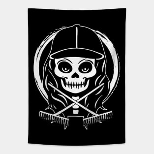 Landscaper Skull and Rake White Logo Tapestry