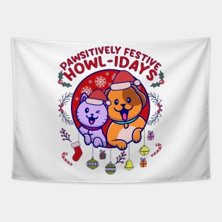 Pawsitively Festive Howl-idays pet christmas Tapestry