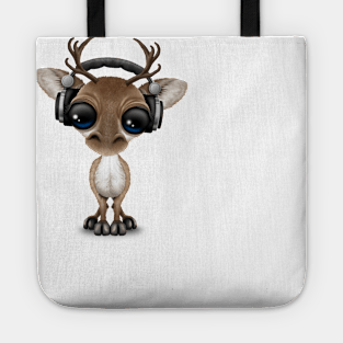 Cute Musical Reindeer Dj Wearing Headphones Tote