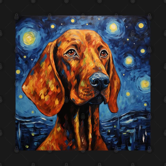 Redbone coonhound Night Portrait by NatashaCuteShop