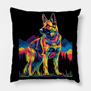 Belgian Malinois Dog Mountain Forest Pop Art Pillow