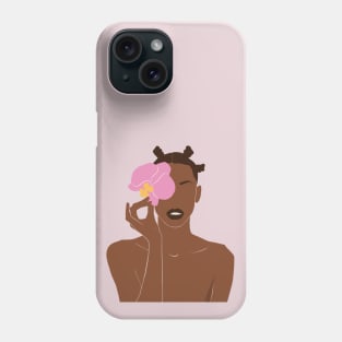 Black Woman Pink Orchid Flower Phone Case