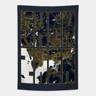 Shenzhen, China City Map Typography - Gold Art Deco Tapestry