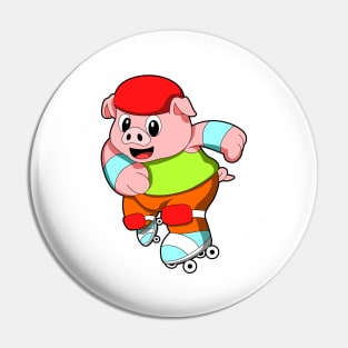 Pig at Inline skating with Inline skates & Helmet Pin