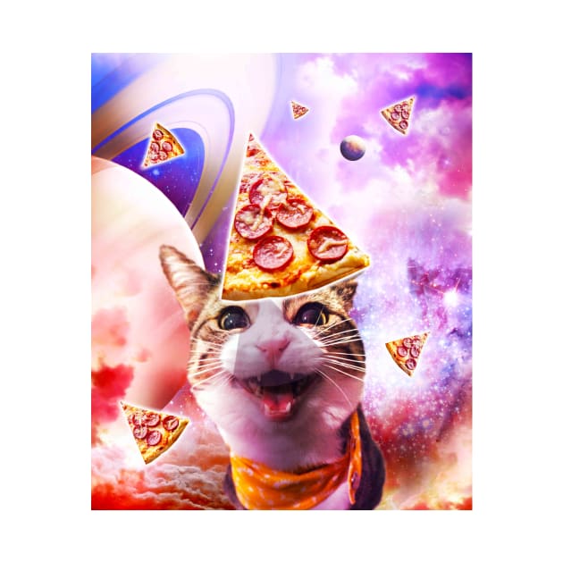 Space Galaxy Cat With Pizza by Random Galaxy