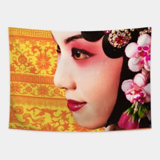 Chinese Opera Star with Yellow & Orange Traditional Floral Pattern- Hong Kong Retro Tapestry