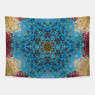 Digital Mandala Blue Red and Yellow Tapestry