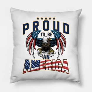 Proud To Be An American Graphic Eagle American Flag Ribbon Pillow