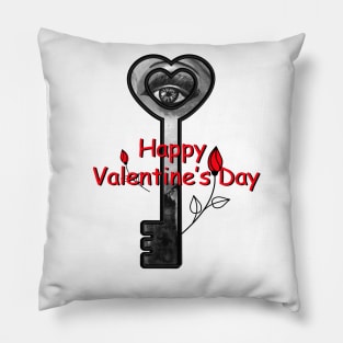 Happy Valentines Day Gift with the Key & Flowers Pillow