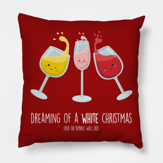 Dreaming of a White Christmas Cute Wine Pun T-shirt Pillow by Sarah's Simulacrum