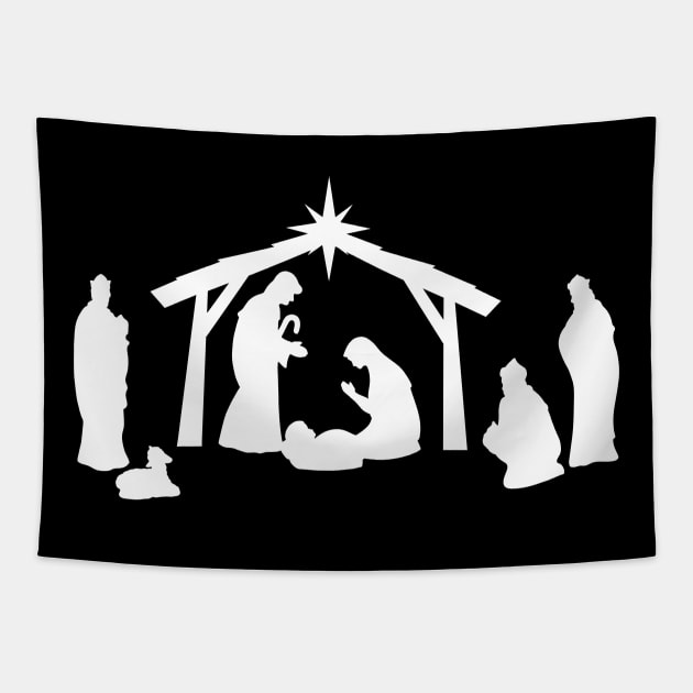 The Christmas Nativity White Silhouette Tapestry by Lady Lilac