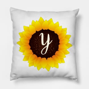 Floral Monogram Y Bright Yellow Sunflower Pillow