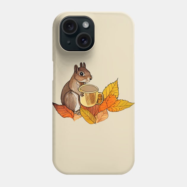 Squirrel drinking coffee, autumn scene Phone Case by fistikci