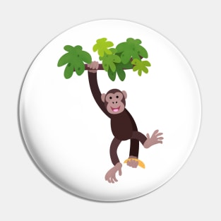 Cute chimpanzee in jungle hanging cartoon Pin